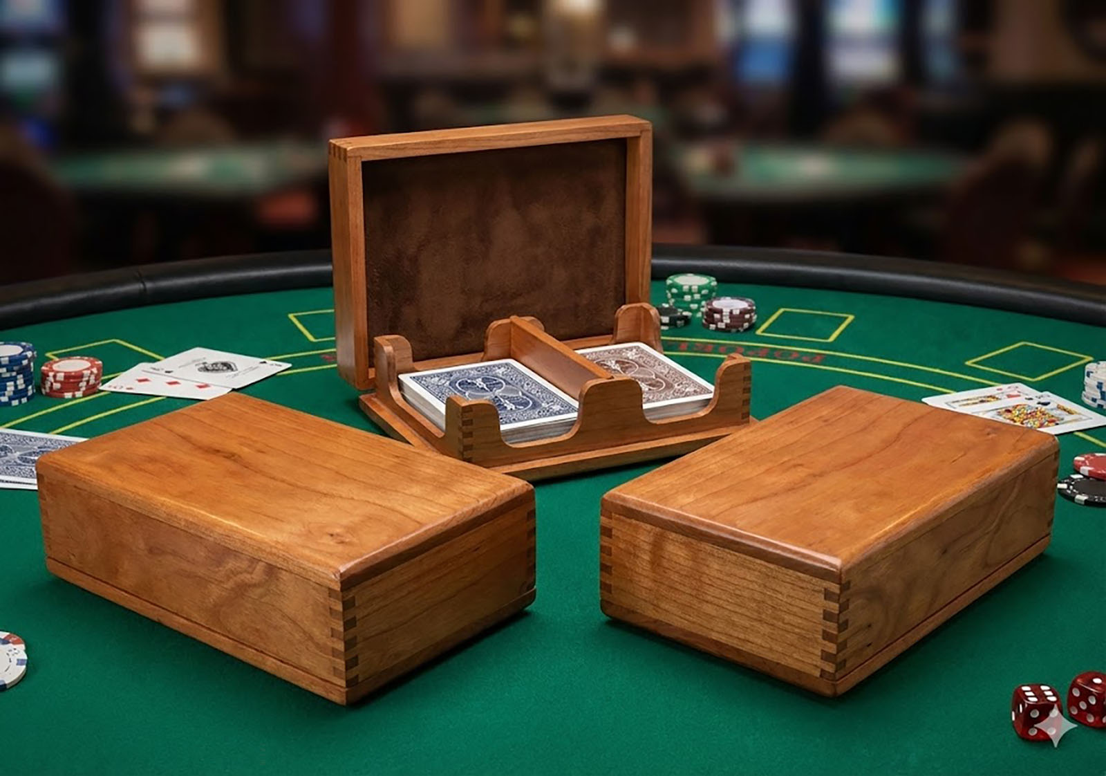 Handcrafted cherry wood playing card box